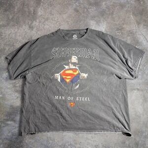 Y2K Superman Man of Steel Graphic T-Shirt Faded Black DC Comics Tee Size 2XL